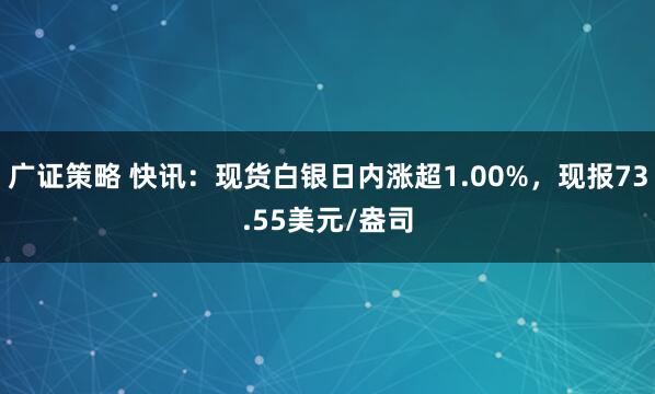广证策略 快讯：现货白银日内涨超1.00%，现报73.55美元/盎司